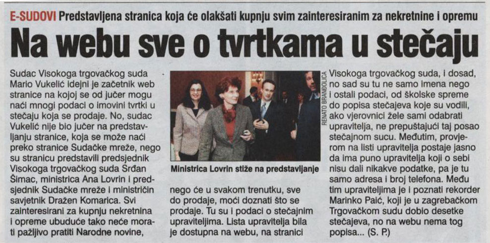 Na webu sve o tvrtkama o stečaju Na webu sve o tvrtkama o stečaju